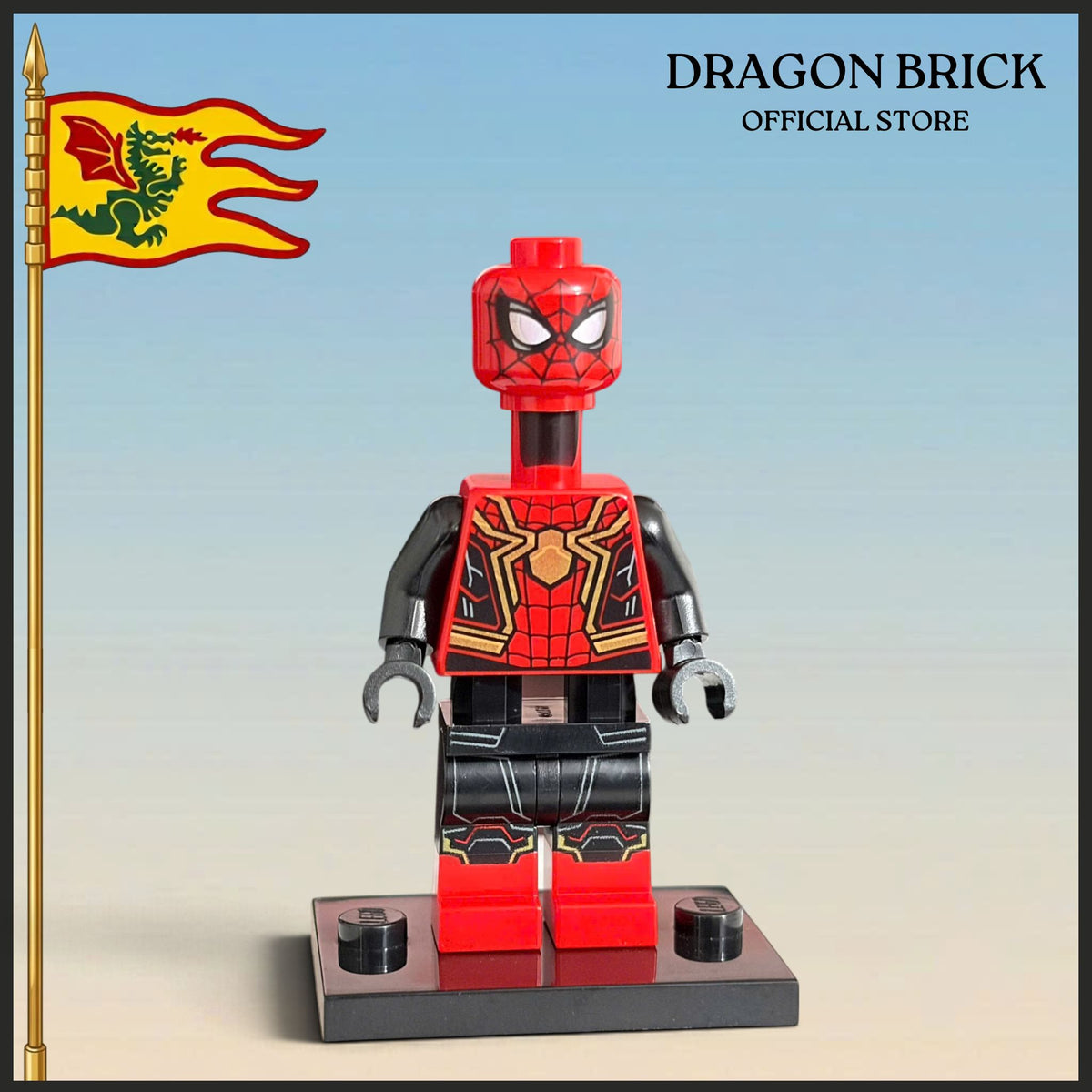 Đồ chơi lắp ráp Đan Mạch chính hãng - Spider-Man - Black and Red Suit, Large Gold Spider, Gold Knee Trim (Integrated Suit) Item No: sh0778